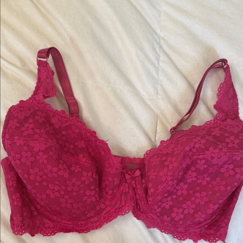 NEW Delta Burke Fuchsia Lace PUSH UP Bra 40DD